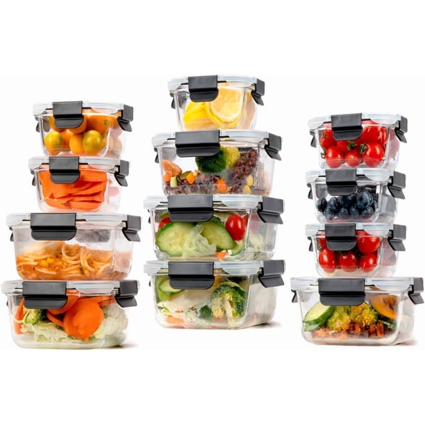 JUEGO DE RECIPIENTES DE VIDRIO HERMÉTICO, CONTENEDORES Para Alimentos con Tapas Cierre Fácil, Refractarios para Cocina, Horno, Refrigerador Congelador (JUEGO 10 RECIPIENTES (20 PZ))