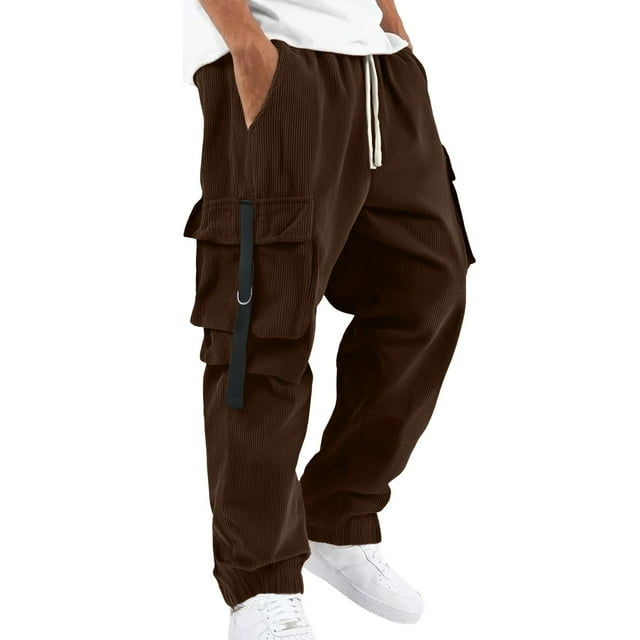 Pantalones cargo streetwear para hombre - Pantalones utilitarios de pana - Poliéster, múltiples bolsillos, tallas S-XXL
