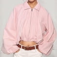 thumbnail image 4 of Stamzod Jackets for Women Fall Winter Balloon Long-Sleeve Bomber Jacket Women Collared Pleated Zip Up Coat Pink S, 4 of 5