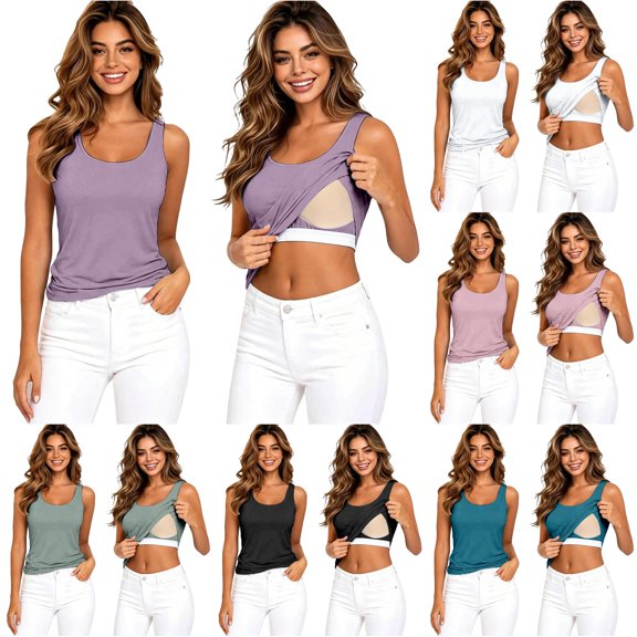 Hauaitttt's Summer Tank Top with Built In Pads Elastic Band Sleeveless Casual Vest Undershirt Muscle Womens Sleeping Top Athletic Top Bodysuit Top Women Shirt Women Sleeveless Cardigan Fitted plus