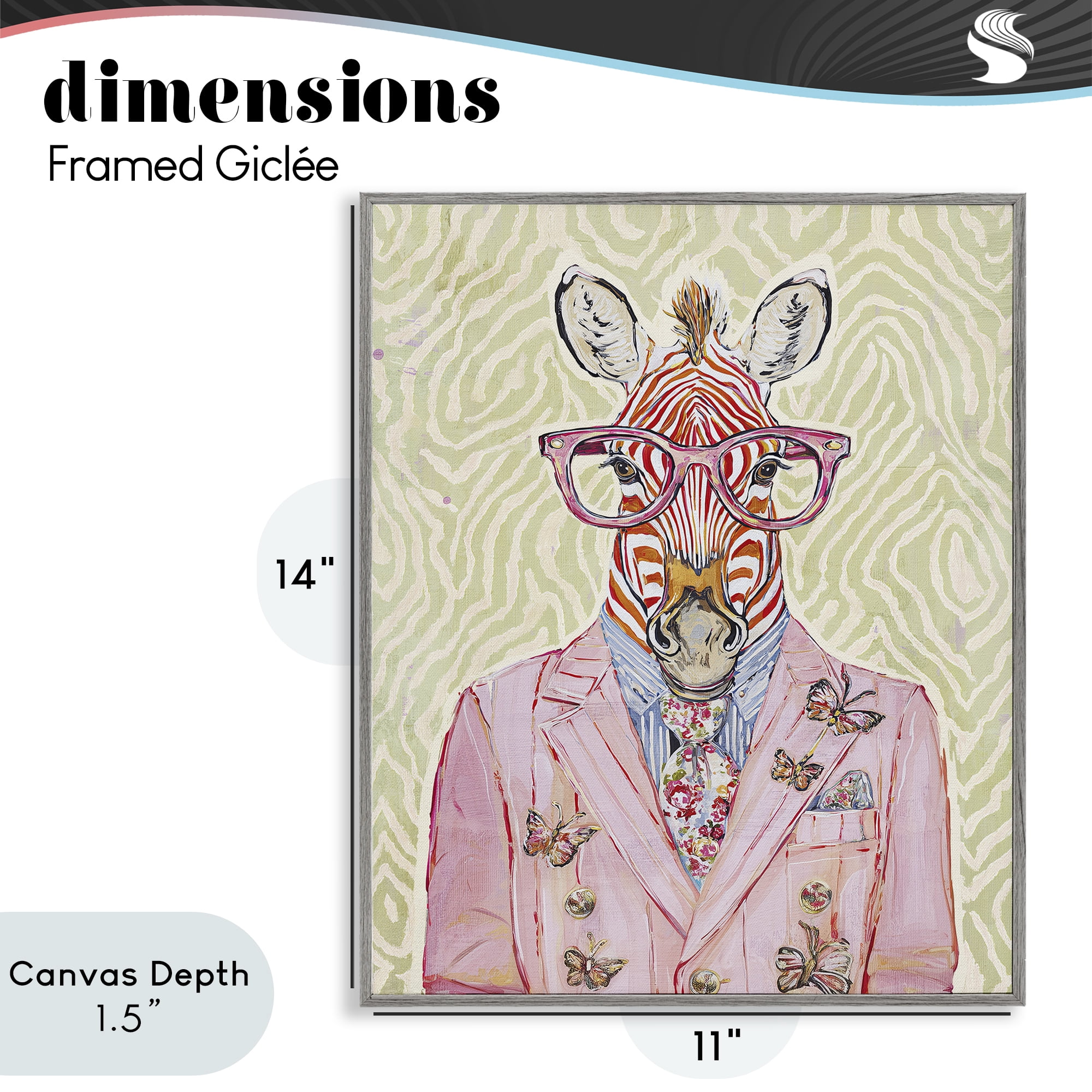 Stupell Industries Pink Zebra over Green Gray Framed Giclee Art, design by Svetlana Aleynikova