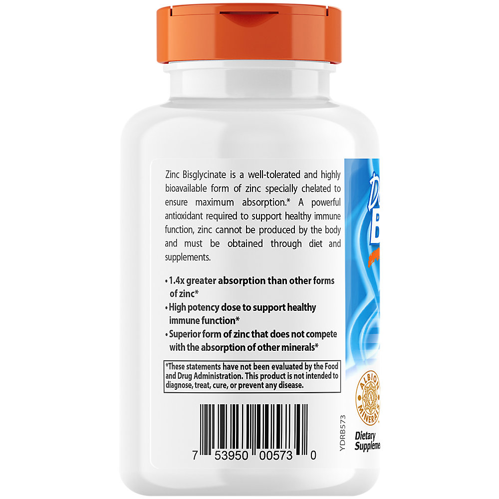 Doctor's Best High Absorption Zinc Bisglycinate, 100% Chelated, 50 mg, 90 Veggie Caps - image 3 of 3