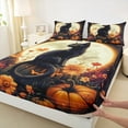 thumbnail image 3 of Feelyou Halloween Black Cat Twin Sheet Sets for Kids, Mystic Moon Twin Fitted Sheet, Rustic Groovy Floral Flat Sheet, Lightweight Room Decor, 3 Pieces, 3 of 7