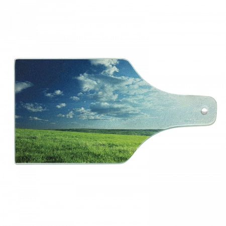 

Nature Cutting Board Refreshing Meadow Valley Under Cloud Sun Sky Spring Grass Country Image Tempered Glass Cutting and Serving Board Wine Bottle Shape Lime Green Pale Blue by Ambesonne