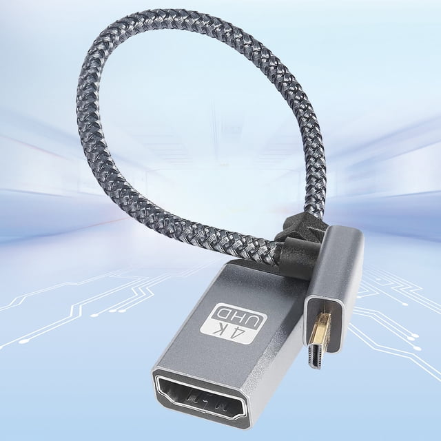 Cable macho a hembra Compatible con Micro HDMI de 20CM V2.0 en ángulo recto (abajo)