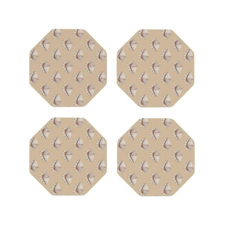

Coasters Set of 4 - Conch Shell No.J917 Drink Coasters for Tabletop Protection Leather Coasters for Living Room Decor and Housewarming Gift Octagon