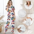 thumbnail image 4 of Yuyamidu Hawaiian Palm Trees Women's Sleep Set Short Sleeve Pajama Top & Matching Long Pants Summer Sleepwear Loungewear with Pockets, 4 of 7