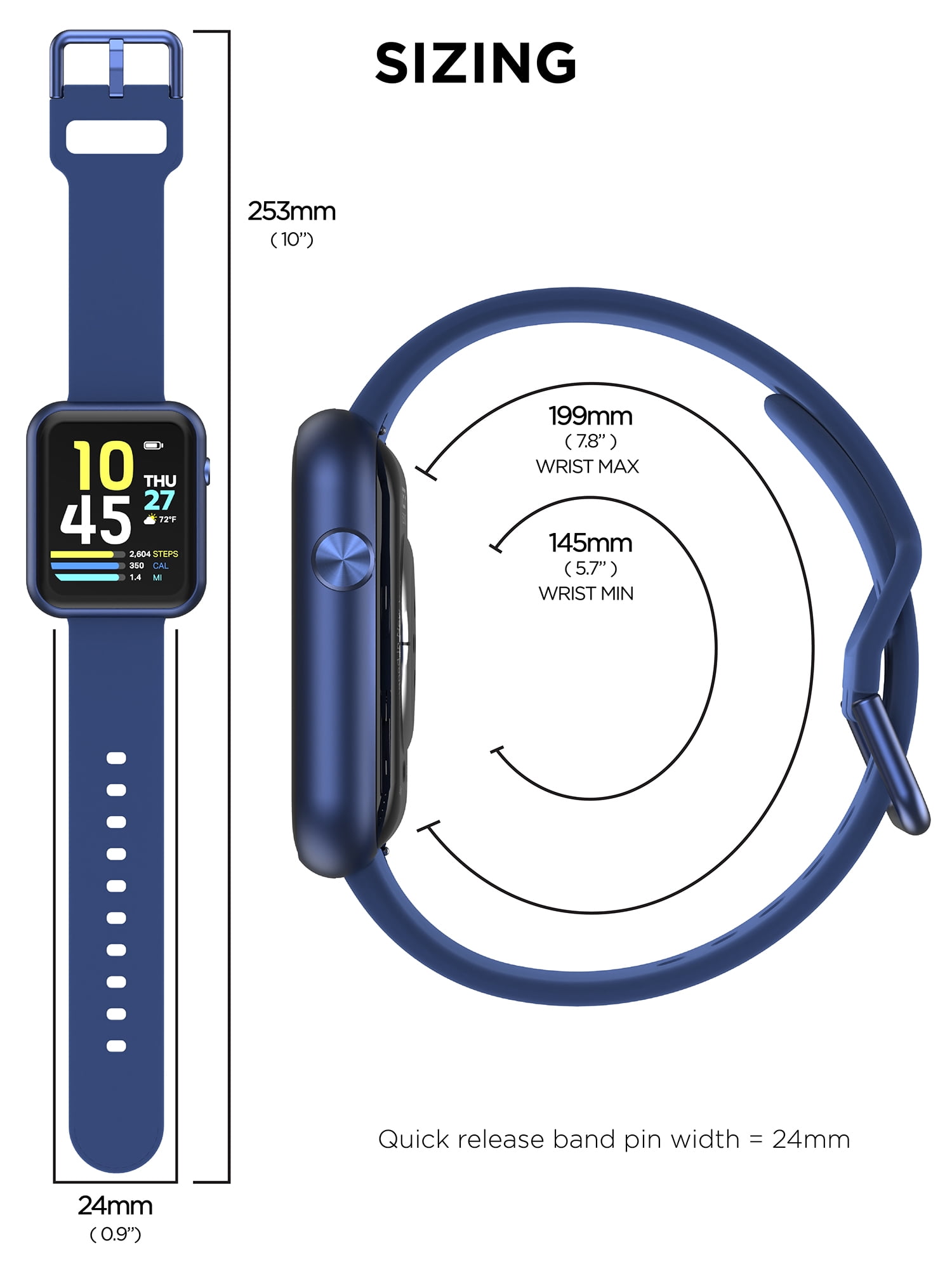 iTech Fusion 3 Unisex Adult Rectangular Smart Watch, Blue, Silicone Strap