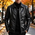 thumbnail image 2 of Ecqkame Mens Leather Jackets Vintage Lapel Pu Zip Up Fit Bomber Jacket Casual Everyday Versatile Street Outerwear Black XXXL, 2 of 9