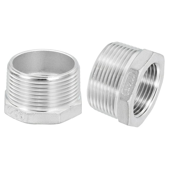 Uxcell 2Pack 1-1/4" Male to 1" Female NPT 304 Stainless Steel Reducer Hex Bushing