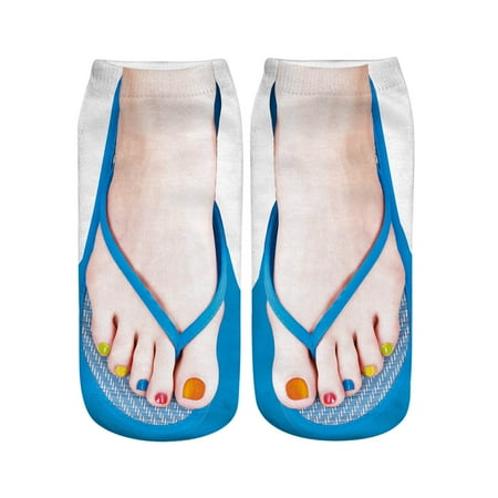 

Youmylove 3D Pattern Manicure Print Socks Flip Flop Funny Hidden Running Socks Women Personalized Low Cut Ankle Sokken