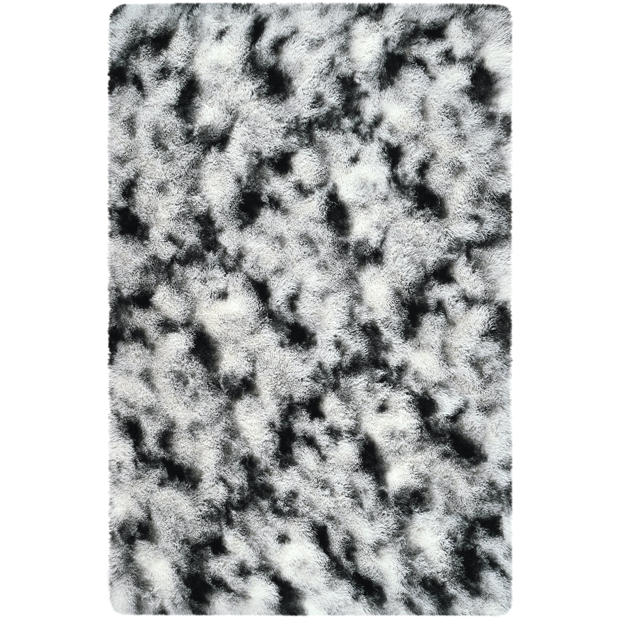 Cydiria Modern Soft Fuzzy Black and White Print Shag Area Rug Fluffy Carpet for Living Room, 6' x 9'