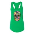 thumbnail image 2 of Wild Bobby Dean Russo Colorful Sugar Skull Streetwear Women Racerback Tank Top, Kelly, Small, 2 of 5