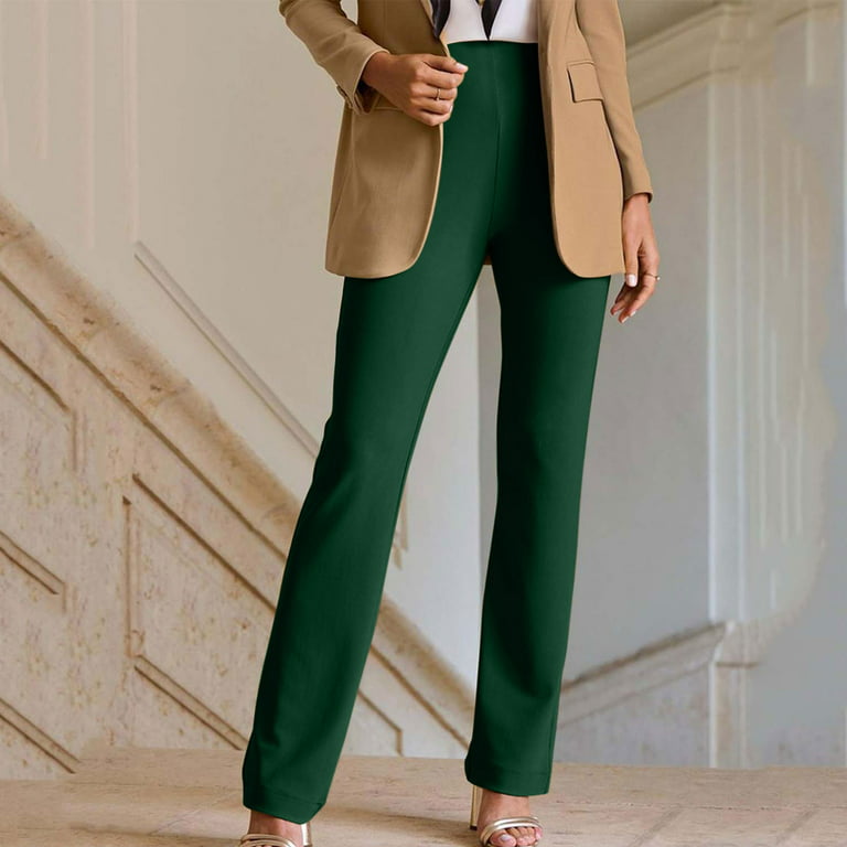 JWZUY Women Going Out Professional Office Business Pants Straight Leg  Elastic Waist Trousers Suit Pants Green M 