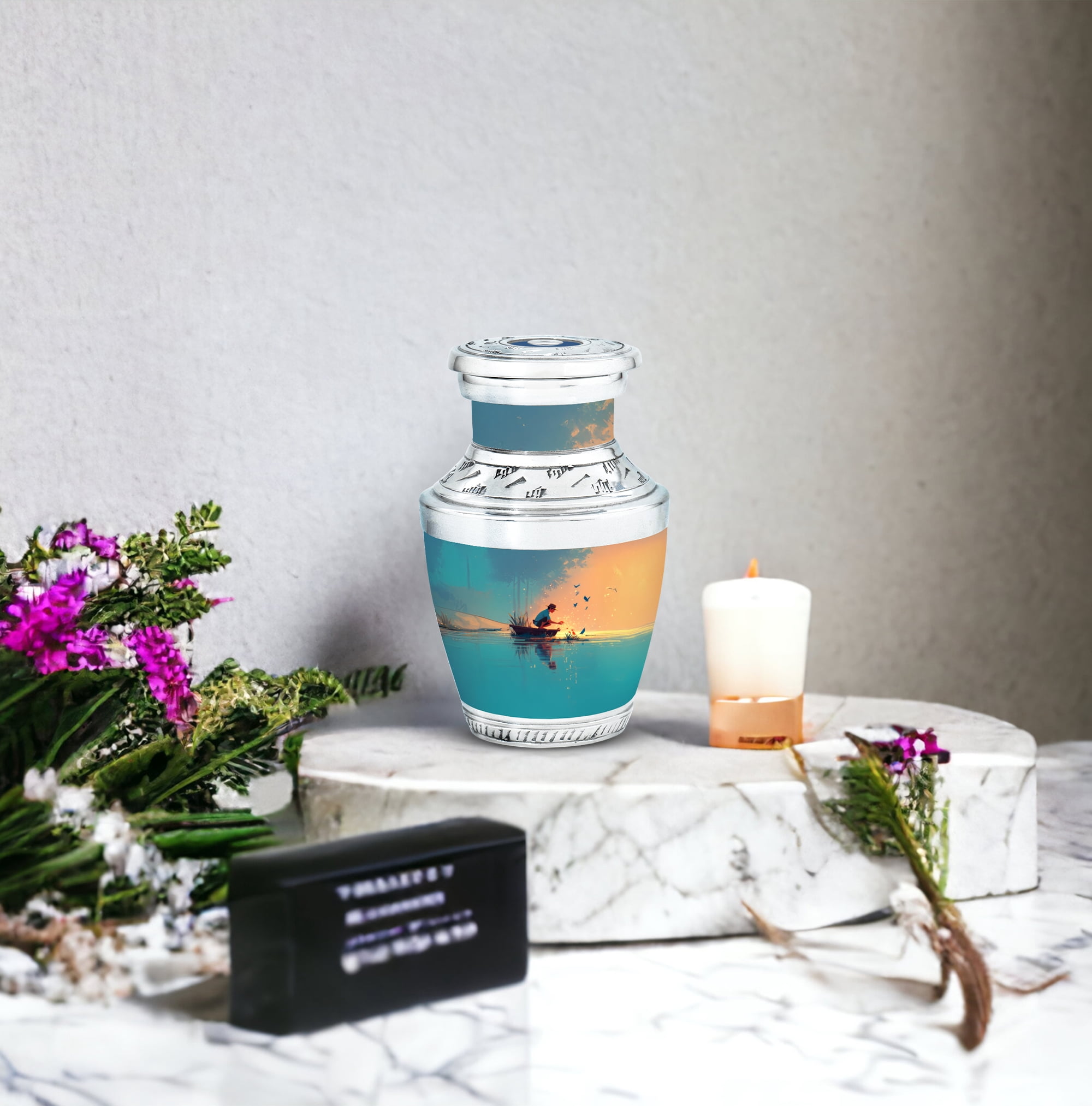 MUKTIVE Fishing Cremation Urns for Human Ashes - Memorial Urns Keepsake - Blue Burial Urn for Human Ashes for Male Small - Funeral Remain Holders for Mom & Dad - Memorial Gifts for Loss (3 Inch)