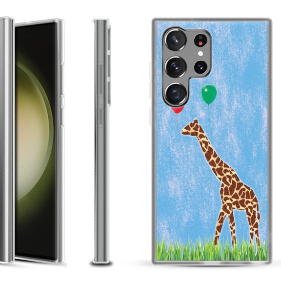 Shockproof Gel Phone Case for Samsung Galaxy S23 Ultra 5G, by OneToughShield ® - Giraffe/Balloon