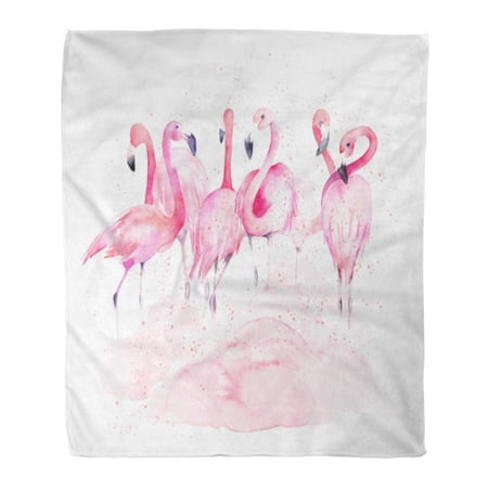 SIDONKU Throw Blanket Warm Cozy Print Flannel Colorful Abstract Watercolor Flamingos with Splash Pink Aquarelle Beach Comfortable Soft for Bed Sofa and Couch 58x80 Inches