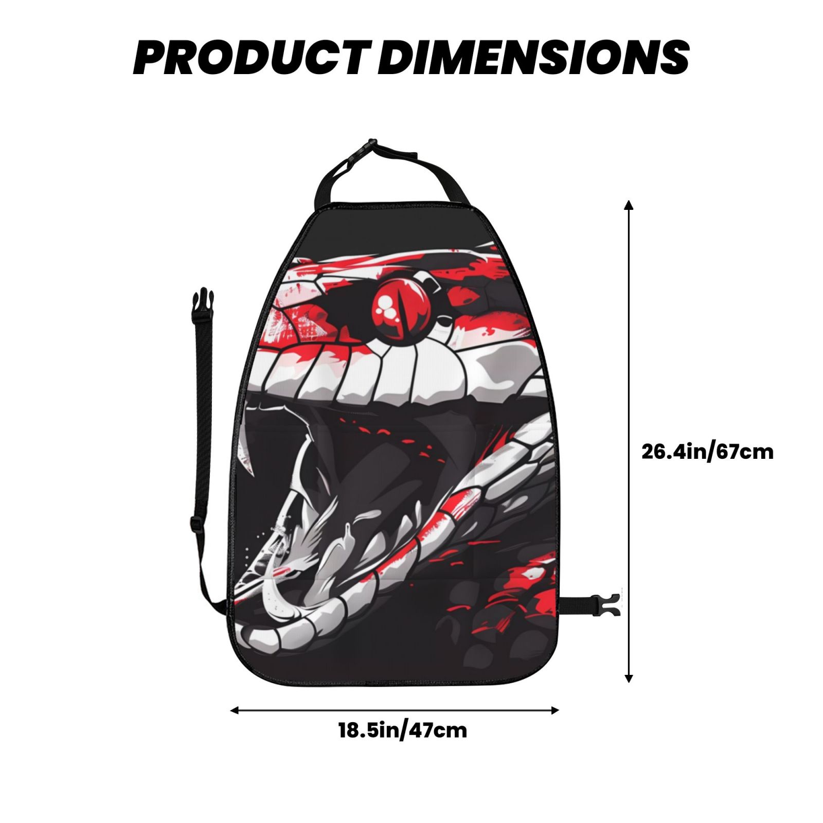 Kdxio Fierce Red Viper Graphic Art Print 2 Pack Car Kick Mat Seat Cover Back Protector Mat with Pockets for Organizer Backseat Protector and Storage Anti Kick Pad for Vehicles