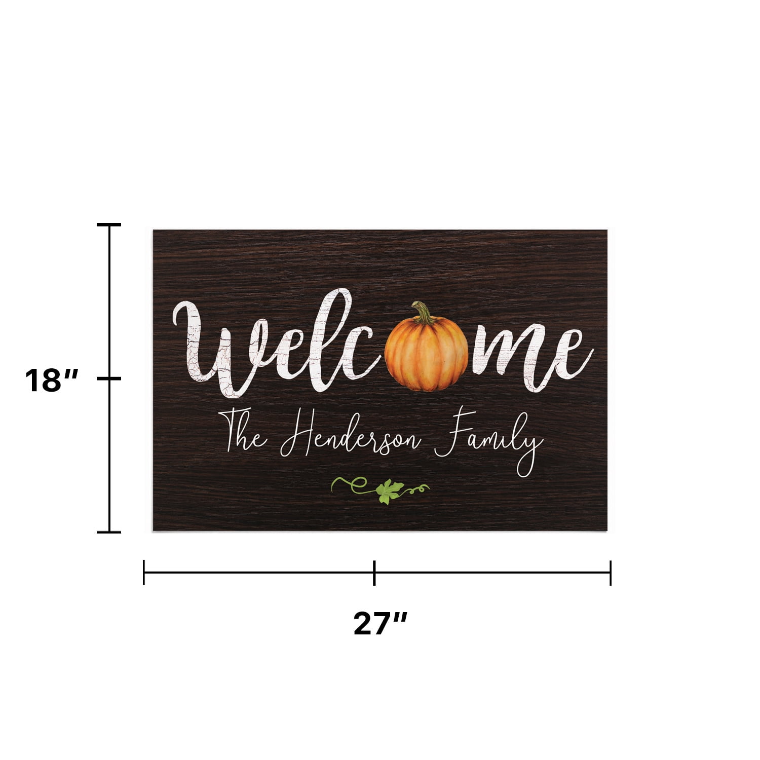 Personalized Planet 27x18 Pumpkin Welcome Doormat with Custom Family Name Printed on Black Rectangular 1/8” Thick Non Slip Mat for Kitchen Hallway Deck or Porch