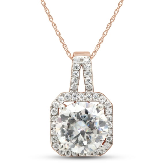 1.90 Carat 8MM Round Cut Lab Created Moissanite Diamond Halo Pendant Necklace In 10K Solid Rose Gold Jewelry For Women With 18" Chain (G-H Color, VVS1 Clarity, 1.90 Cttw)