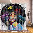 thumbnail image 5 of Cortina de ducha de tela impermeable con estampado de chica negra americana, cubierta para bañera y baño, incluye 12 ganchos antioxidantes., 5 of 5