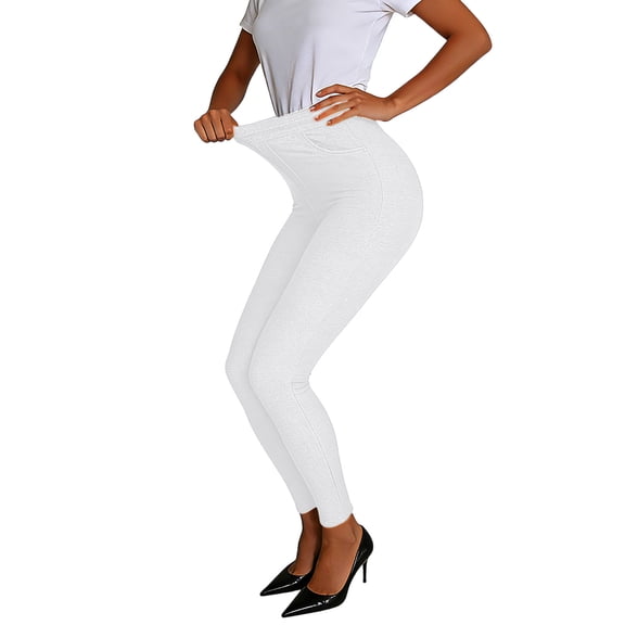 Antqov Jeans for Women, Solid Color High Waist Stretchy Skinny Curvy Jeans Tummy Control Jeggings with Pockets, Daily Fitness Fashion Lightweight Casual Jean Leggings