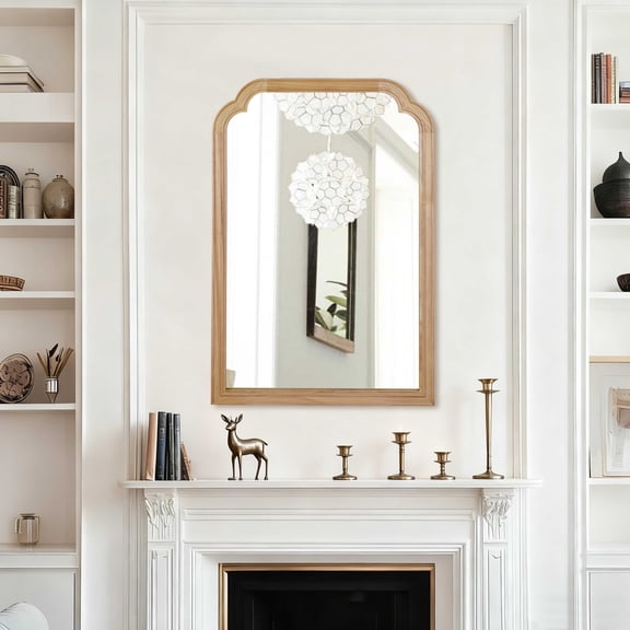 Jopath 24"x 36" Solid Wood Frame Rounded Corner Decorative Mirror, for Bedroom, Bathroom, Living Room, Entryway Natural Wood Color