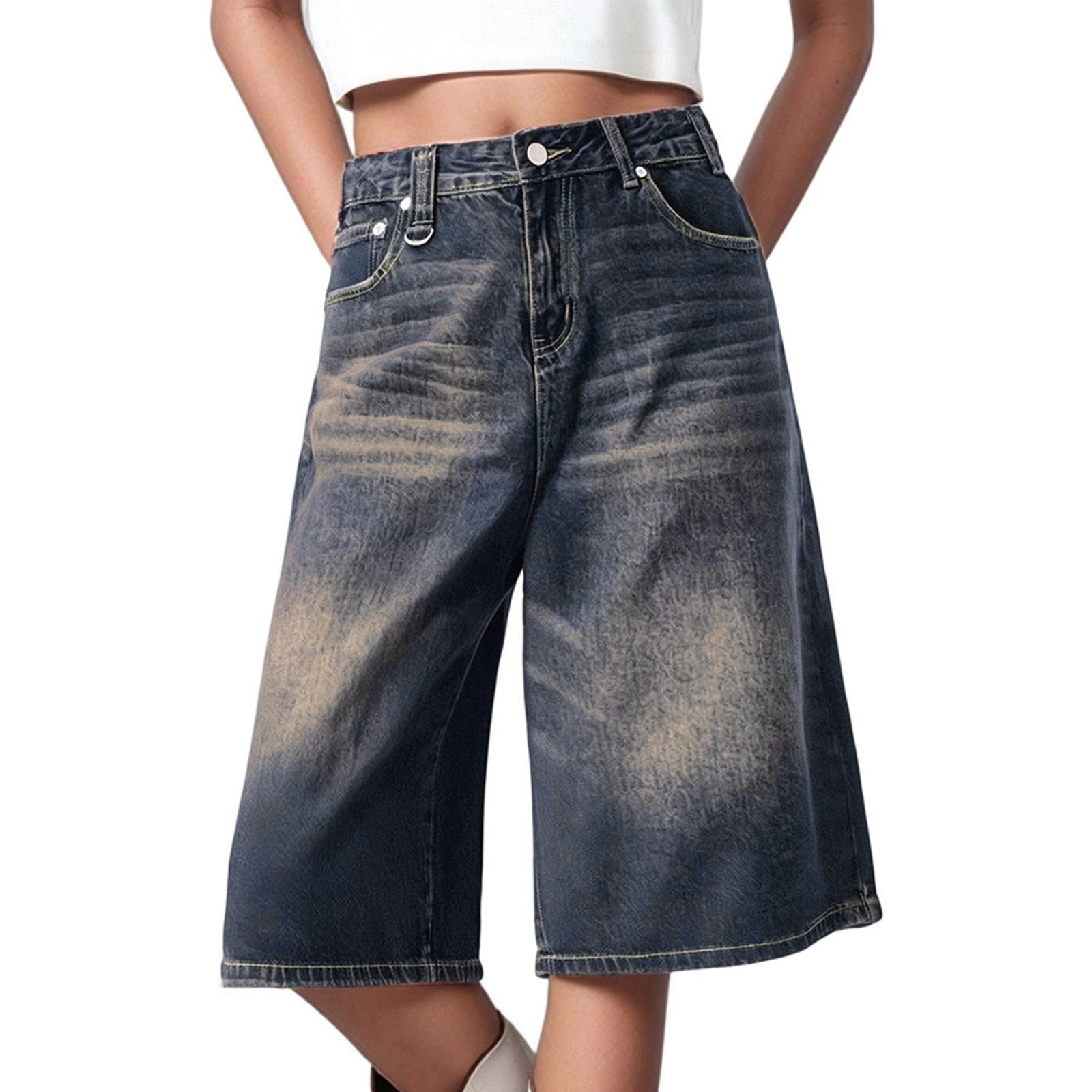 Women's Casual Loose Fit Cropped Jeans For Everyday Wear