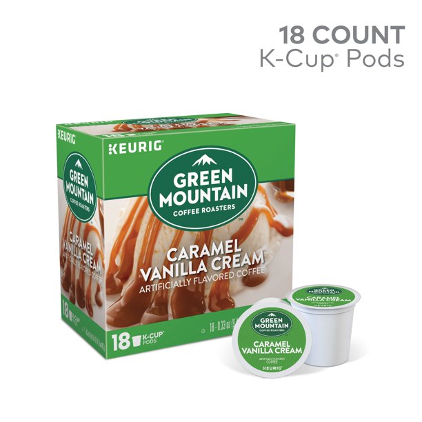 Green Mountain Coffee Caramel Vanilla Cream Flavored KCup Pods, Light