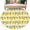 thumbnail image 2 of Summer Lemons Round Living Room Rugs 5 ft, Yellow Fruit Leaf Striped White Background Washable Area Rug with Non-Slip Sturdy Edge Binding Round Carpet for Entryway Kitchen Bedroom Bathroom, 2 of 9