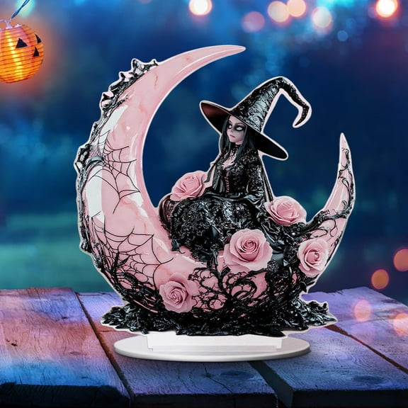 Halloween Ornament Halloween Black Witch 2D Acrylic Decor Gothic Tabletop Centerpiece for Spooky Home Decoration Unique Gift for Horror Fans Living Room Home Indoor Decor 8" H