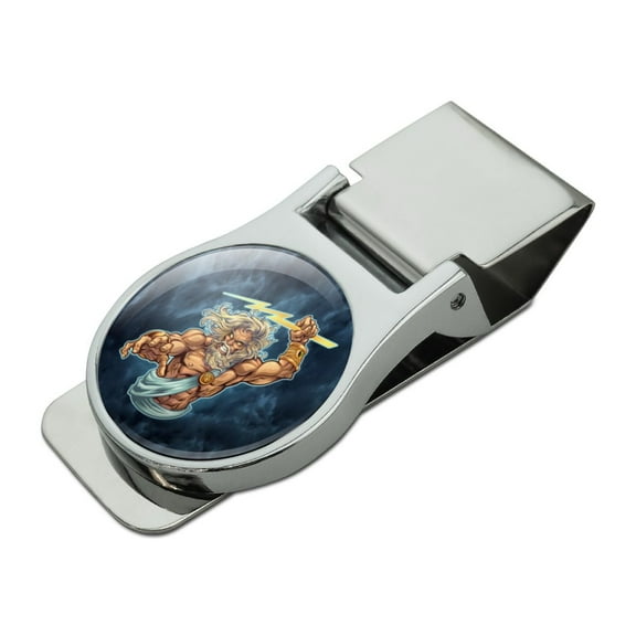 Zeus Greek God Mythology Lightning Satin Chrome Plated Metal Money Clip