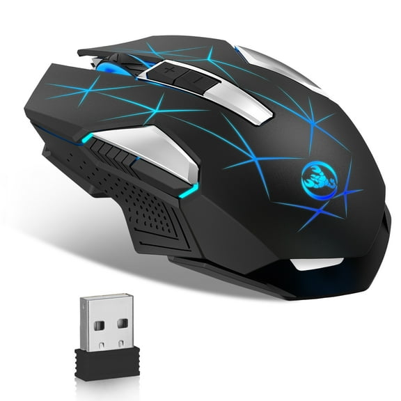 Wireless Gaming Mouse for Laptop, Rechargeable USB 2.4G PC Gaming Mouse with 5 Adjustable DPI, 7 Colors LED Lights, 6 Silent Buttons, Ergonomic Optical Mouse for Computer, Laptop, Desktop, Mac, PC