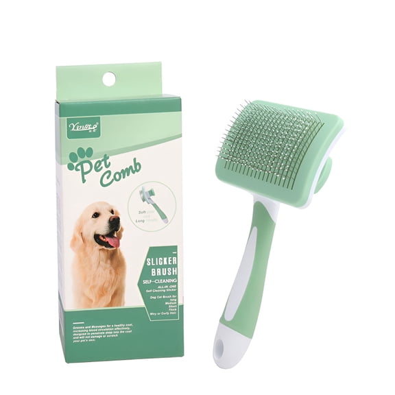 ACDANC Self Cleaning Cat Brush for Shedding, Retractable Pet Grooming Comb with Massage Beads, Hair Removal Deshedding Tool for Long Haired Indoor Cats, Green