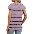 thumbnail image 7 of Womens Striped Tops with Pleats Cap Sleeve Crewneck Basic Tees Tunic T Shirts for Women Summer Casual (M, Pink), 7 of 7