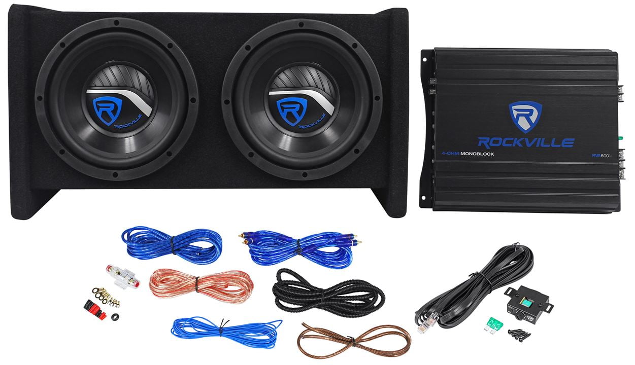Rockville RV8.2A 800 Watt Dual 8" Car Subwoofer Enclosure+Mono