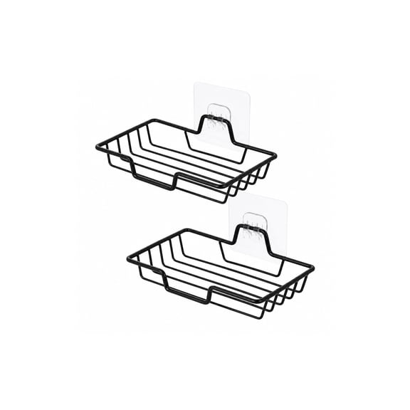 2-Pack Wall Mounted Soap Dish Holders, Black No-Drill Adhesive Shower Soap Saver with Open Wire Drainage for Bathroom, Bathtub and Kitchen Sink