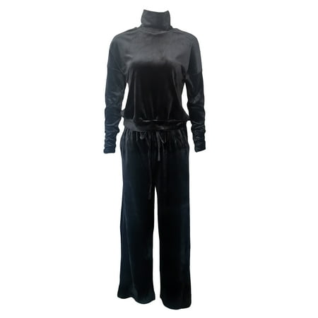 

Women s 2 Piece Pajamas Set Fashion Long Sleeve Mock Neck Tops + Drawstring Pants Set Loungewear