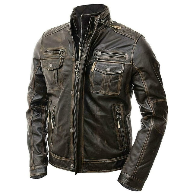 Brown Motorcycle Jacket Motorcycle Jackets For Men Leather Biker Jacket Mens Motorcycle Leather Jacket Mens Vintage Motorcycle Jacket size XS
