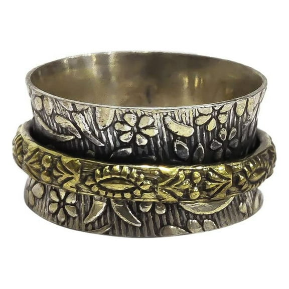 Spring Spinner Band, Meditation Ring, 925 Sterling Silver Ring, Spinning Thumb Ring, Two Tone Ring, Fidget Ring, Handmade Jewelry, Christmas Oxidized, Womans Band Ring, Anxiety Ring, Mans Band Gifts