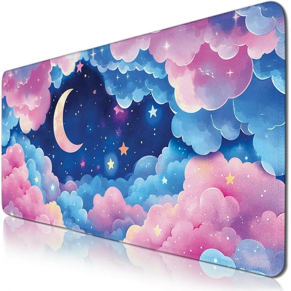 Gaming Mouse Pads Large, Cloud Star Aesthetics Mousepad Non Slip Base Stitched Edges, Extended Desk Mats for Computer Laptop, Night Sky Keyboard Pad for Home Office 15.7”x 35.4” XXL