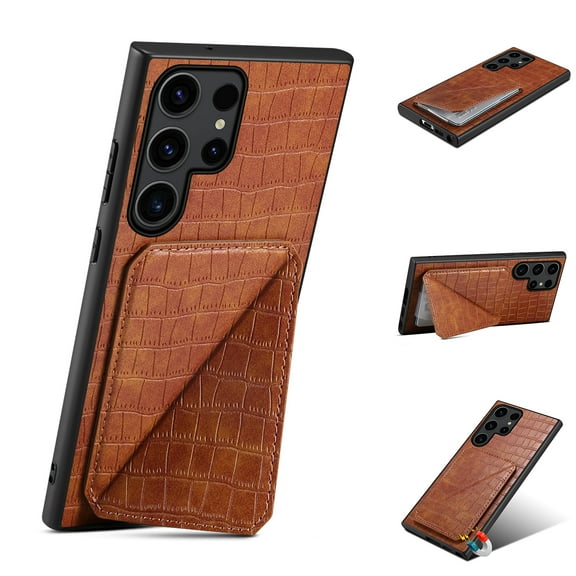 Feishell Back Wallet Case for Samsung Galaxy S24 Ultra, Crocodile Grain PU Leather Hidden Magnetic Credit Card Slot Holder [Horizontal & Vertical Kickstand] Shockproof Classic Phone Case ,Brown