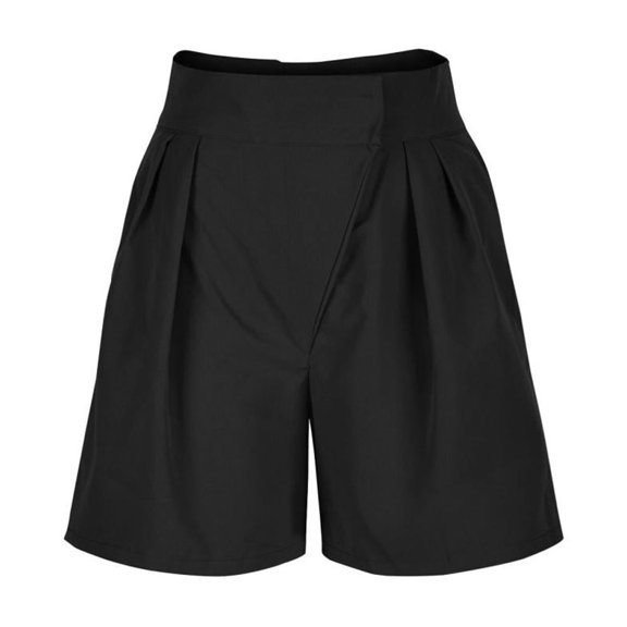 Patlollav Trendy Shorts Summer Womens Solid High Waisted Wide Leg Casual Pleated Shorts with Pocket