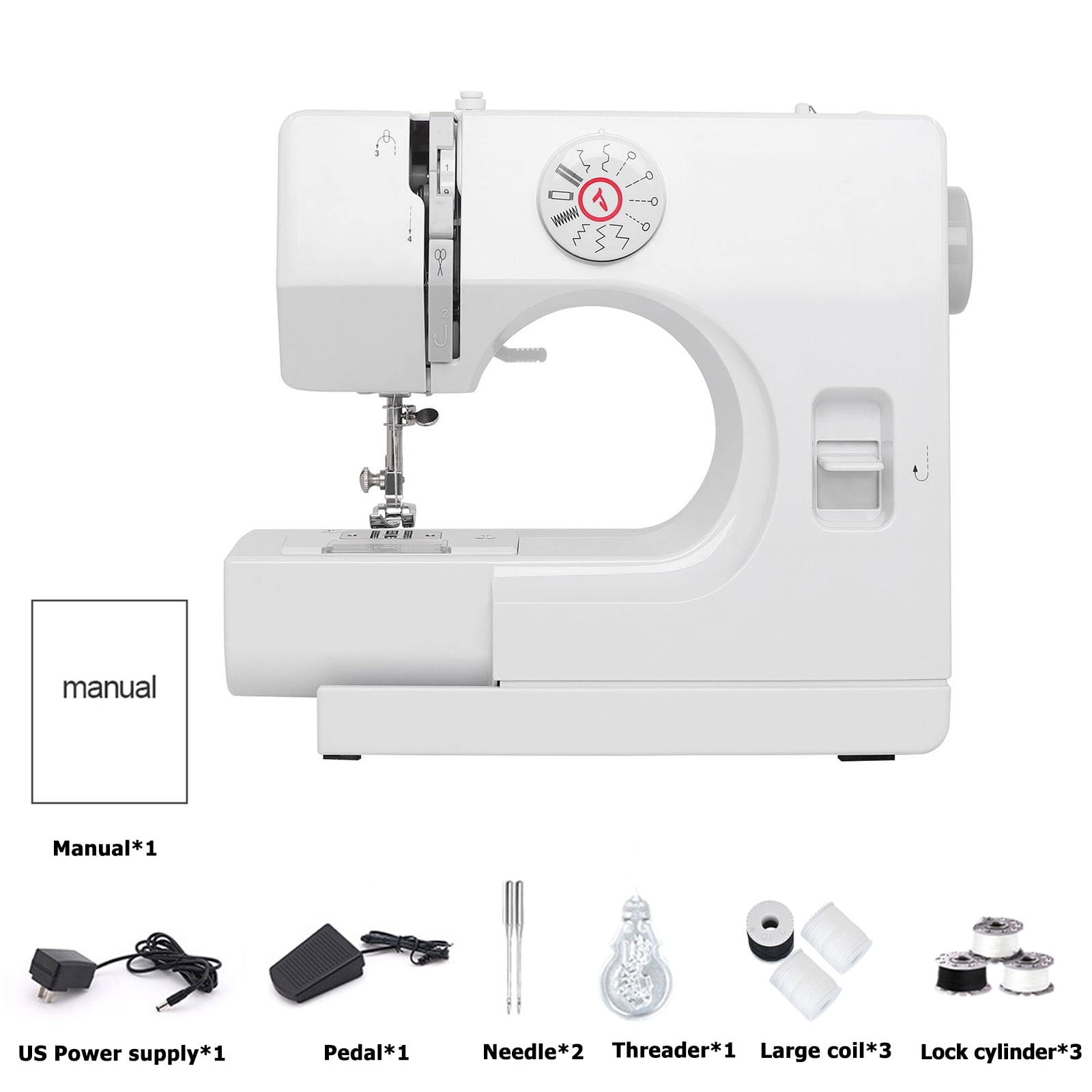 LUCKYERMORE Mini Sewing Machine For Beginners Portable 12 Built-In Stitches  Auto Winding Doulbe Needles LED