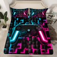 thumbnail image 2 of Manfei Game Console Twin Sheet Sets,Gamer Gaming Twin Fitted Sheet,Blue Pink Checkered Flat Sheet,Breathable Bedroom Decorative,3pcs, 2 of 7
