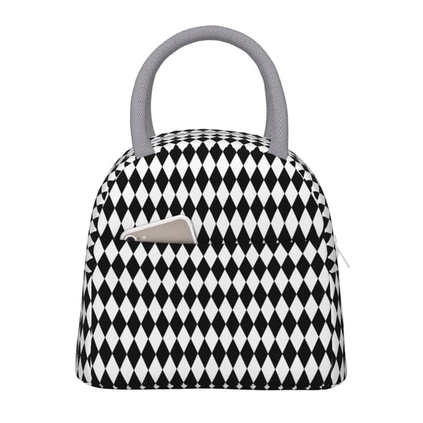 Balery Black And White Diamonds Bolsa de Almuerzo para Mujeres, Caja de Almuerzo, Bolsa de Almuerzo Pequeña Impermeable, Tote de Almuerzo Reutilizable con Gran Capacidad