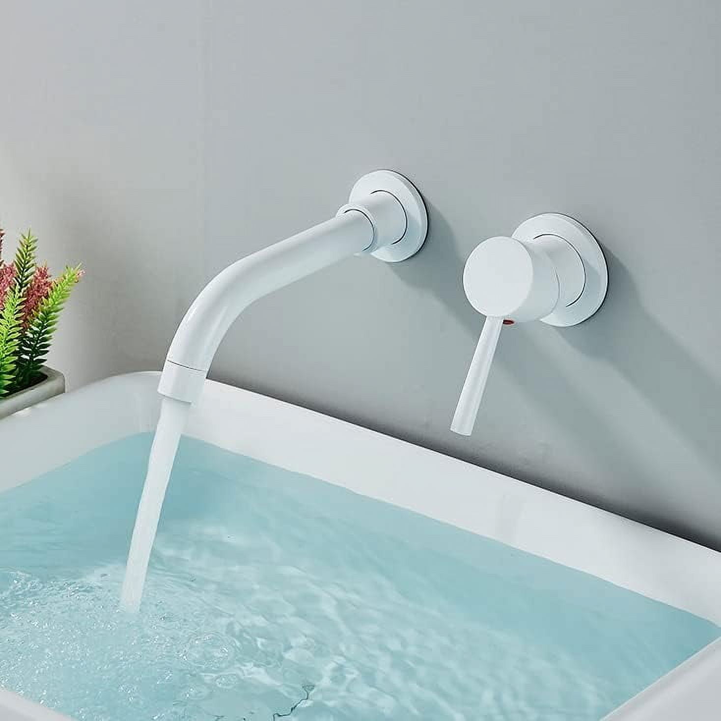 Wall Mount Bathroom Faucets,Brass Basin Sink Mixer Tap Faucet Hot and Cold,Bathroom Sink Faucet,White