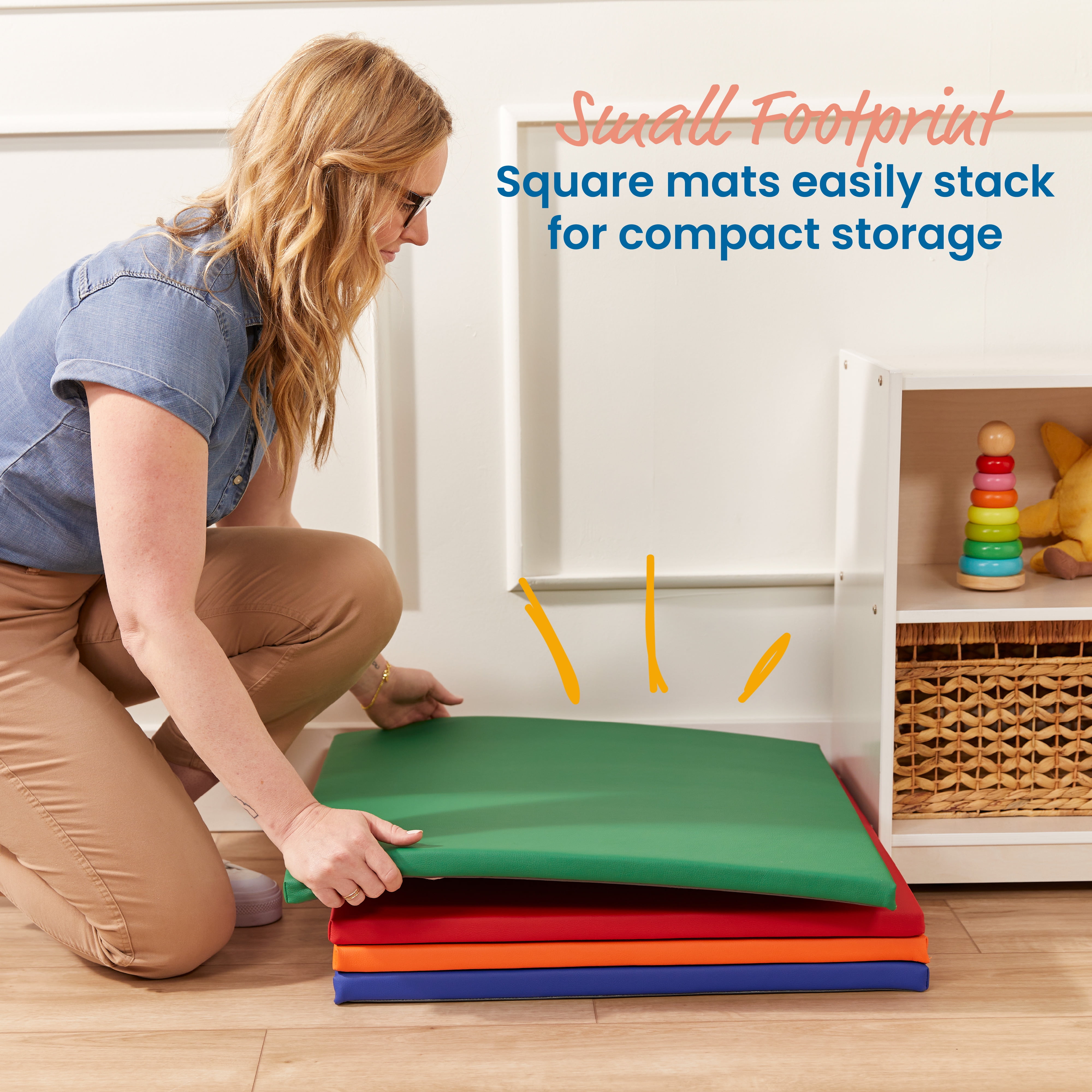 ECR4Kids SoftZone Play Patch Activity Mat Squares, Modular Playmat, Assorted, 4-Pack