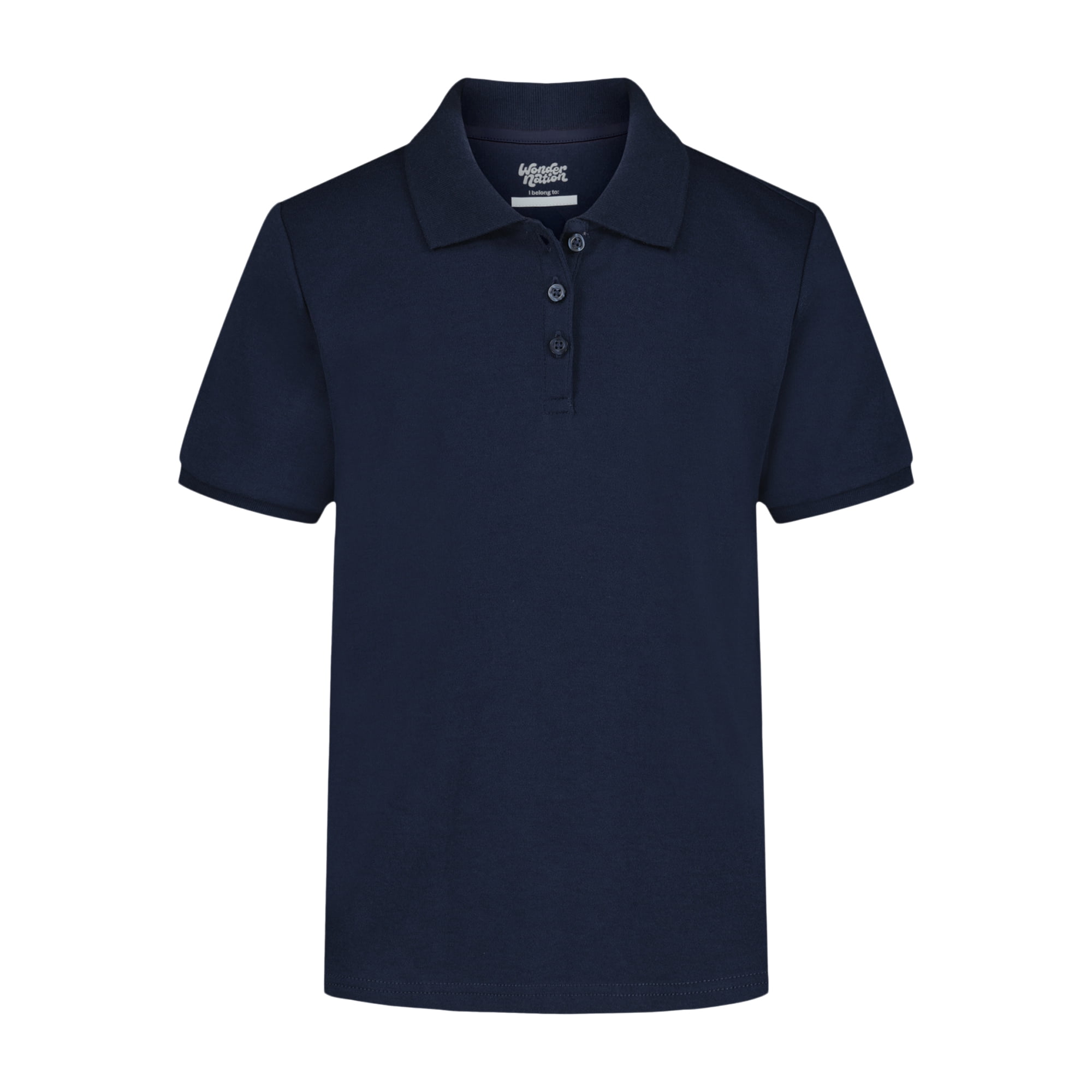 Wonder Nation Girls School Uniform Interlock Short Sleeve Polo Shirt, Sizes 4-18 & Plus