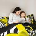 thumbnail image 4 of Manfei Zebra Stripes Lines Bedding Comforter Set 7pcs,Leopard Pattern Heart Queen Bedding Sets,Yellow Black White Queen Sheet Sets For Girls,Ultra Soft Home Decor,Reversible, 4 of 8